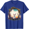 Mountain Woodland Animals Cute Rabbit Nature Floral T-Shirt in Royal Blue
