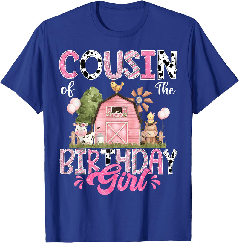 Famer Pink Cow Birthday Matching Tees Cousin Of The Birthday Girl 1St Birthday Pink Cow Farm T-Shirt - Royal Blue