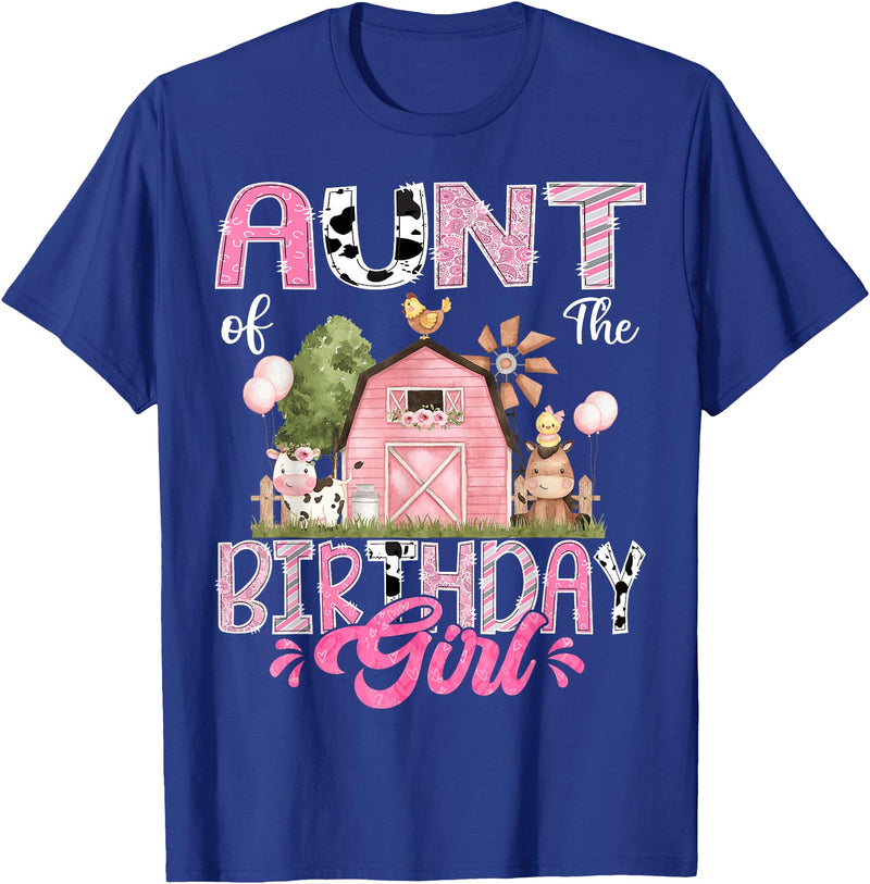 Famer Pink Cow Birthday Matching Tees Aunt Of The Birthday Girl 1St Birthday Pink Cow Farm T-Shirt - Royal Blue