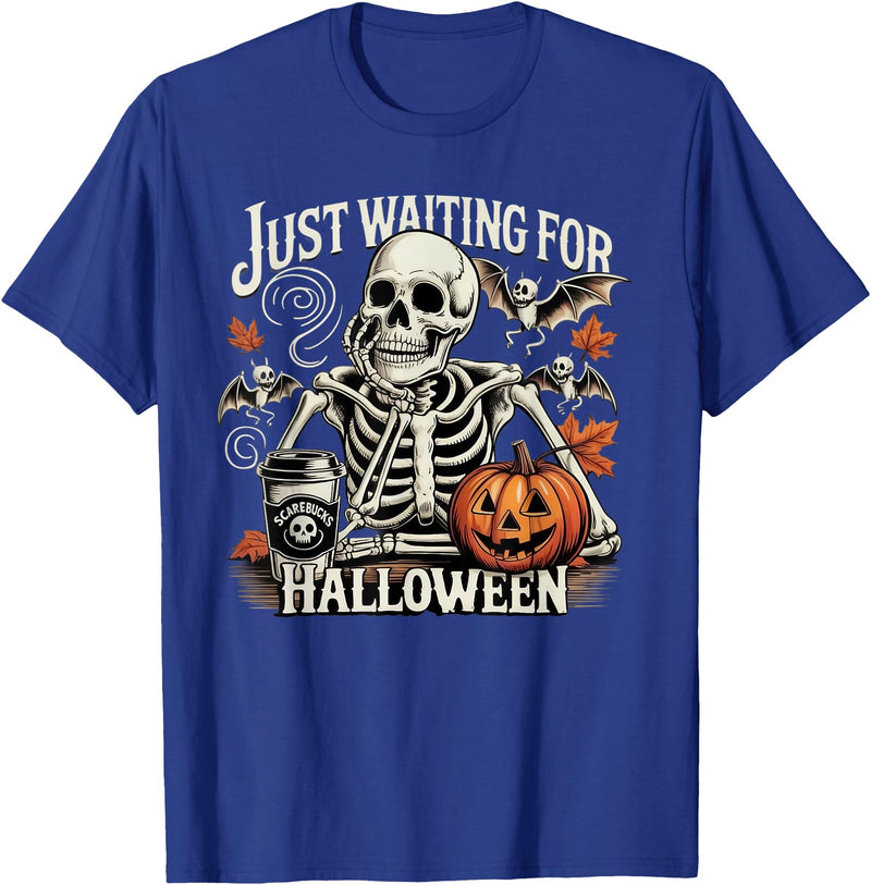 Threadrock Just Waiting for Halloween Skeleton Costume Party Fun T-Shirt - Royal Blue