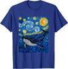 Whale Designs. Whale Fish Van Gogh Style Starry Night Sea Graphic T-Shirt - Royal Blue