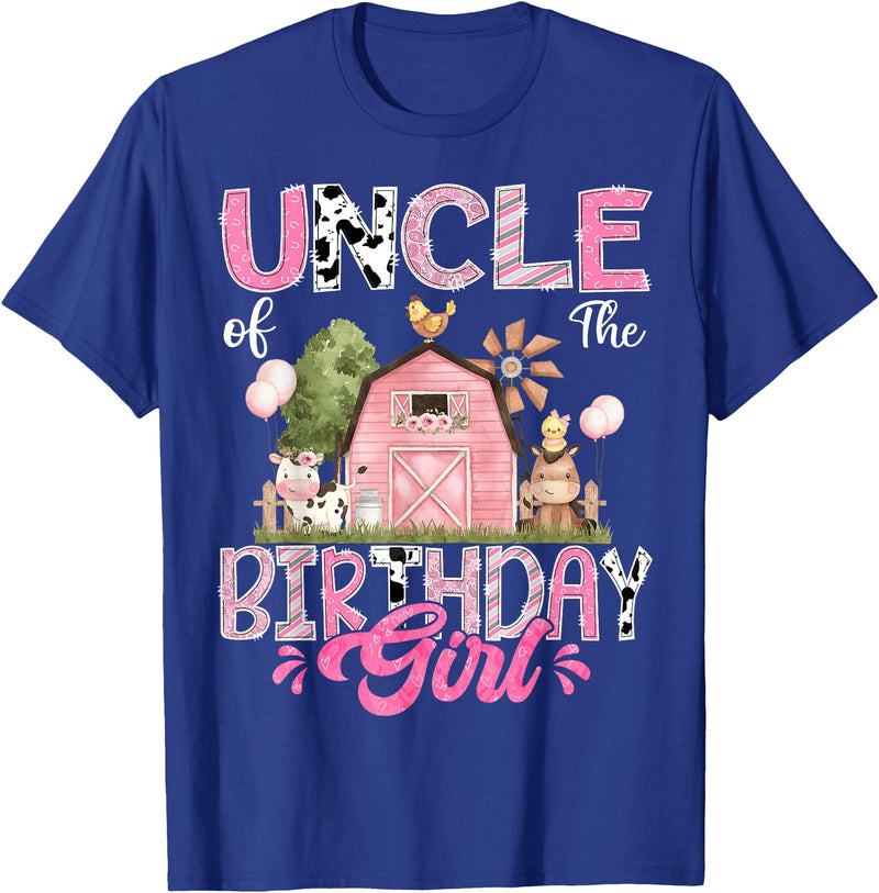Famer Pink Cow Birthday Matching Tees Uncle Of The Birthday Girl 1St Birthday Pink Cow Farm T-Shirt - Royal Blue