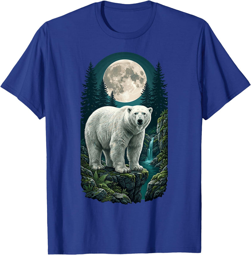 Polar Wilderness Fan Wildlife Lover Polar Bear Full Moon Night Forest Wildlife Nature Lover T-Shirt - Royal Blue