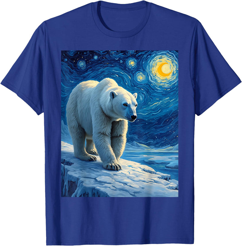 Polar Bear Van Gogh's Starry Night Wildlife Art Van Gogh's Starry Night Polar Bear Ice Bear Animal Lovers T-Shirt - Royal Blue