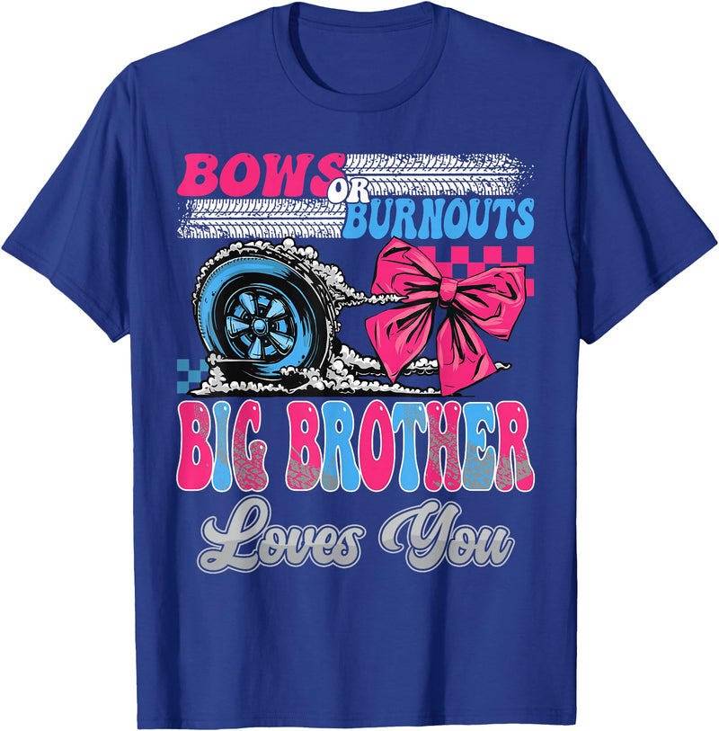 Gender Reveal Family Matching Burnouts or Bows Big Brother Loves You Gender Reveal Party T-Shirt - Royal Blue