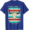 Funny Serape Cow BOHO designs Funny Serape Cow BOHO print Flower Rustic Turquoise T-Shirt - Royal Blue
