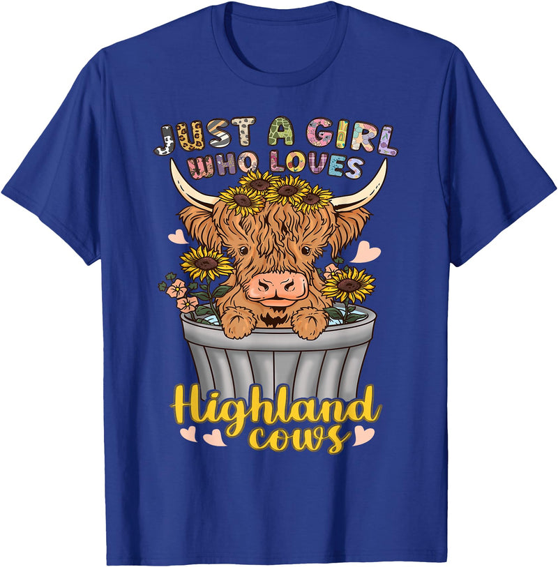 Highland Cow Lover Co. Highland Cow Scottish Just a Girl Who Loves Highland Cows T-Shirt - Royal Blue