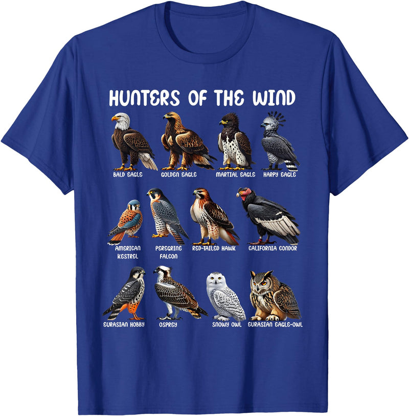 Bird Lover Hunters of the Wind Birds of Prey Falcon Owl Birding Raptors T-Shirt - Royal Blue