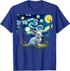 Rabbit Bunny Starry Night Van Gogh Graphic Art for Men Women T-Shirt in Royal Blue