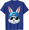 Cool Bunny Face with Sunglasses Cap Easter Kids Boys T-Shirt in Royal Blue