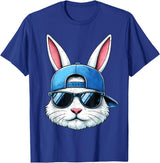 Cool Bunny Face with Sunglasses Cap Easter Kids Boys T-Shirt in Royal Blue