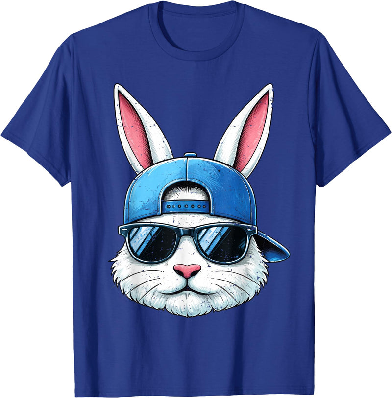 Cool Bunny Face with Sunglasses Cap Easter Kids Boys T-Shirt in Royal Blue