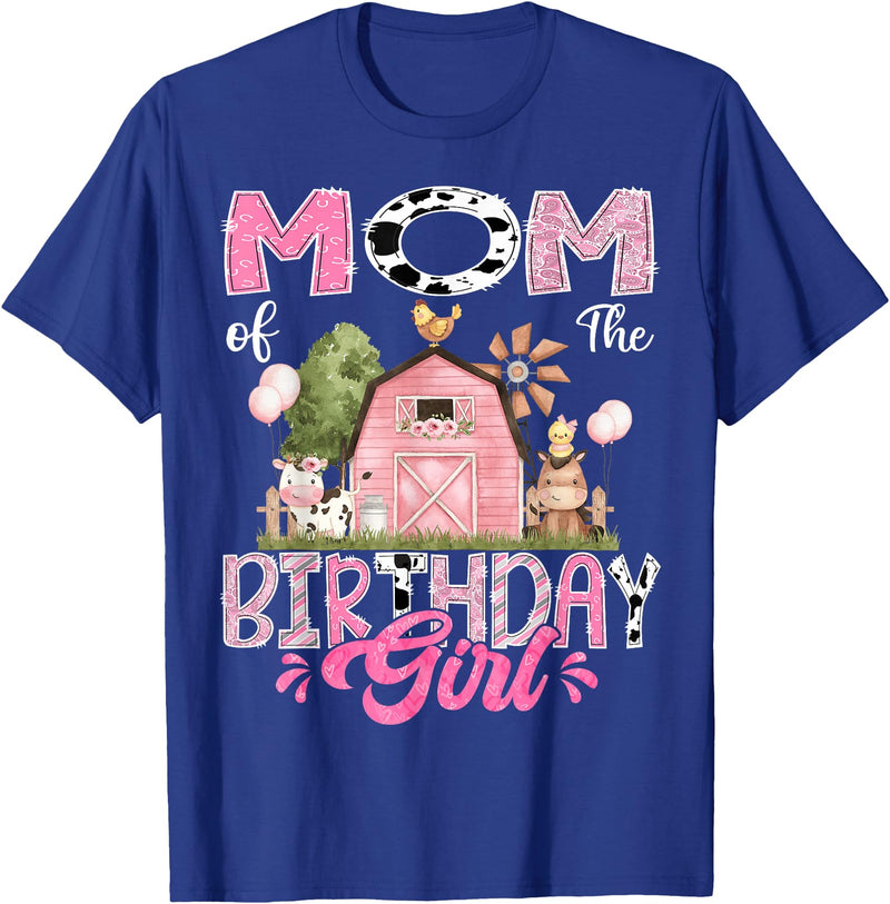 Famer Pink Cow Birthday Matching Tees Mom Of The Birthday Girl 1St Birthday Pink Cow Farm T-Shirt - Royal Blue