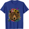 Wowsome! Bear Shirt Nature Floral Grizzly Bear Face Animal Bear Lover T-Shirt - Royal Blue