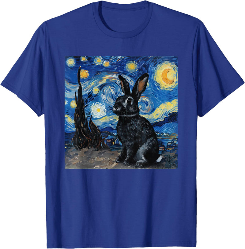 Bunny Rabbit Van Gogh Style Starry Night T-Shirt in Royal Blue