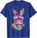 Bunny Face with Tie Dye Glasses Happy Easter Day Men Boy Kid T-Shirt in Royal Blue