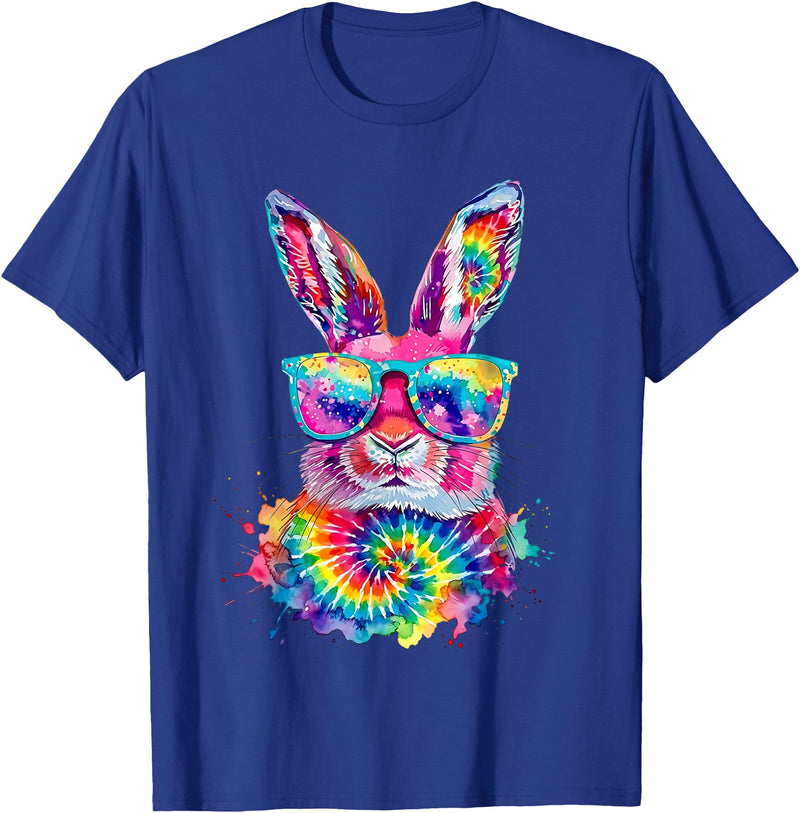 Bunny Face with Tie Dye Glasses Happy Easter Day Men Boy Kid T-Shirt in Royal Blue