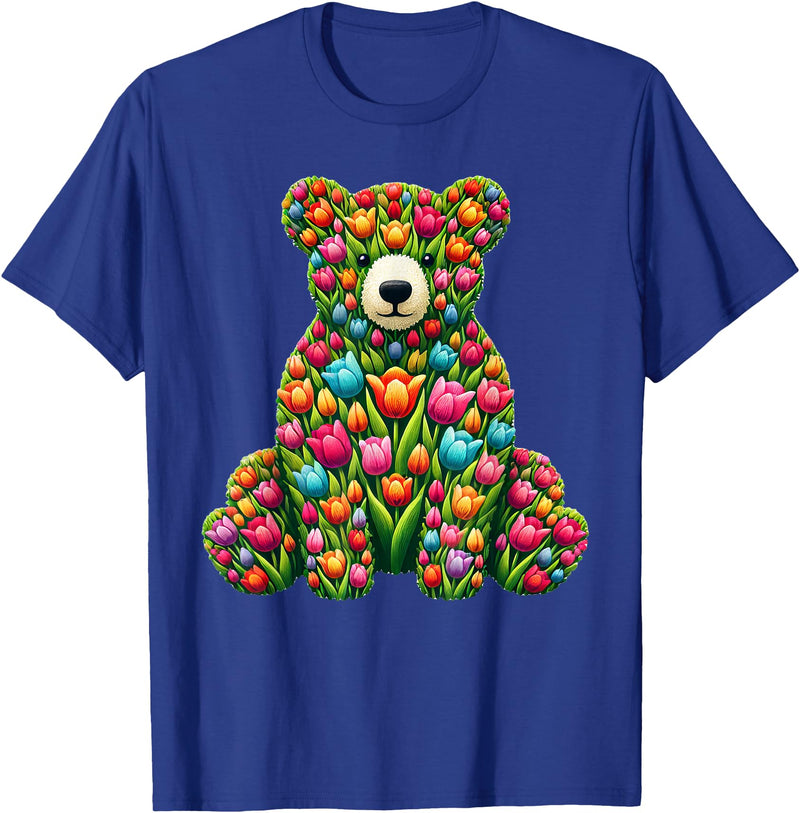 Tulips Bears Lover Flower Gardening Apparel Tulip Bear Flower Gardening Floral T-Shirt - Royal Blue