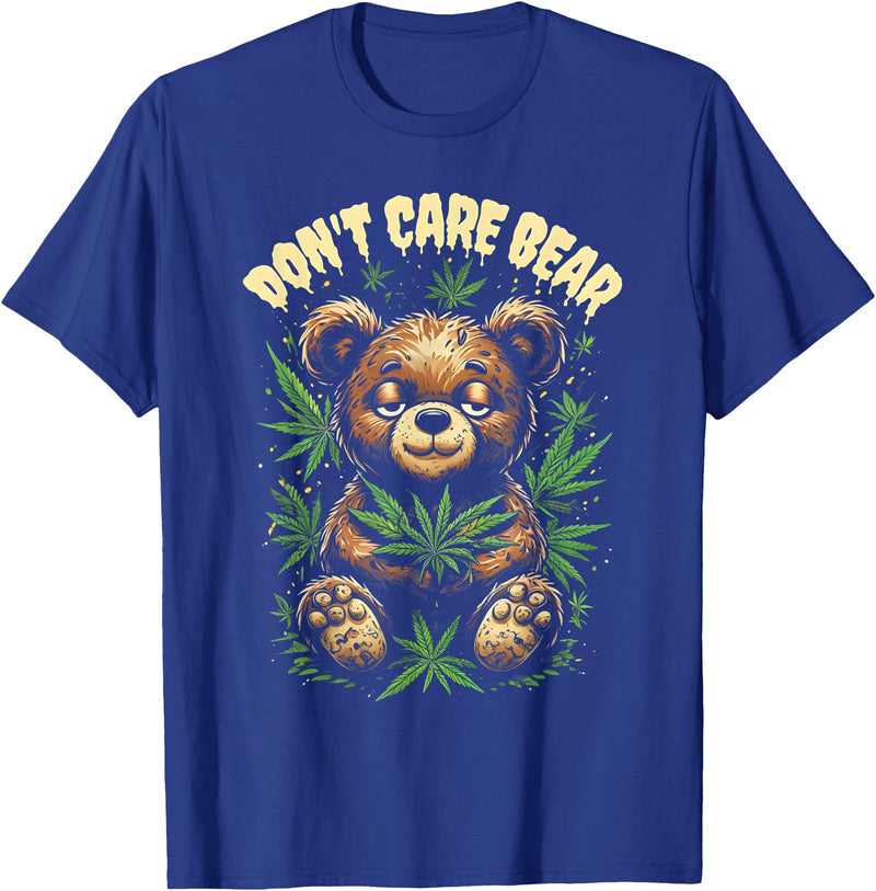 Funny Cannabis Apparel Funny Bear Cannabis Design - Don’t Care Bear T-Shirt - Royal Blue