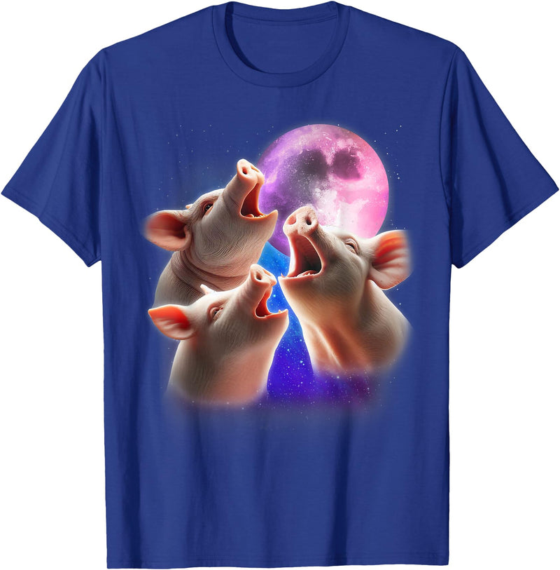 3 Animals Howling At The Moon Shirt & Gifts 3 Pigs Howling At The Moon Funny Pig Animal Lover Farmer T-Shirt - Royal Blue
