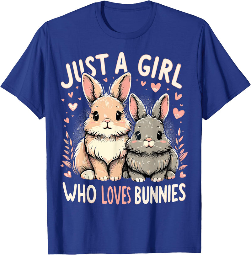 Just a Girl Who Loves Bunnies Rabbit T-Shirt in Royal Blue