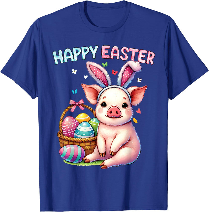 Farm Animal Lovers Cute Pig Easter Holiday Gifts Happy Easter Farm Animal Pig Lovers Bunny Women Kids Girls T-Shirt - Royal Blue