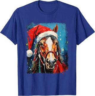 AnimalGraphicPrints Horse Christmas T-Shirt - Royal Blue