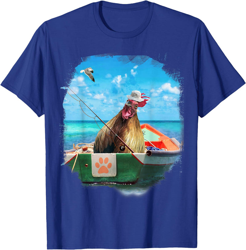 Random Galaxy Chicken or Fish, Funny Chickens Fishing Boat T-Shirt - Royal Blue