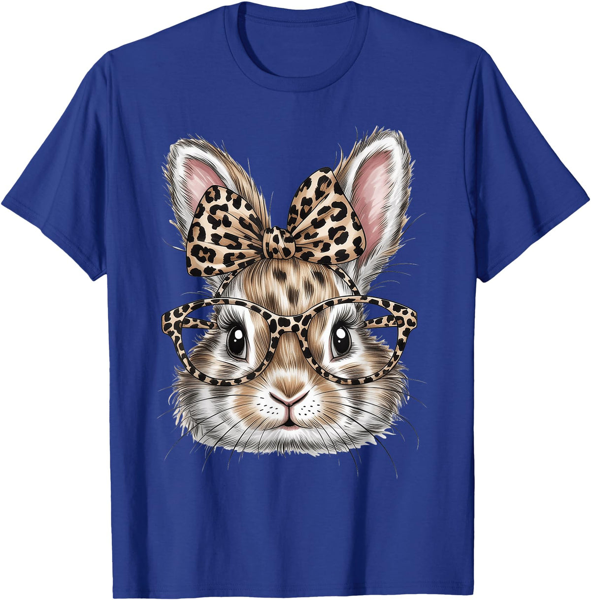 Bunny Face Glasses Bandana Leopard Rabbit Happy Easter T-Shirt in Royal Blue