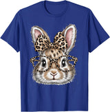 Bunny Face Glasses Bandana Leopard Rabbit Happy Easter T-Shirt in Royal Blue