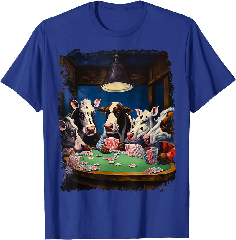 Noah&Friends Playing Card Pop Art Gambling Cows Playing Poker Cards T-Shirt - Royal Blue