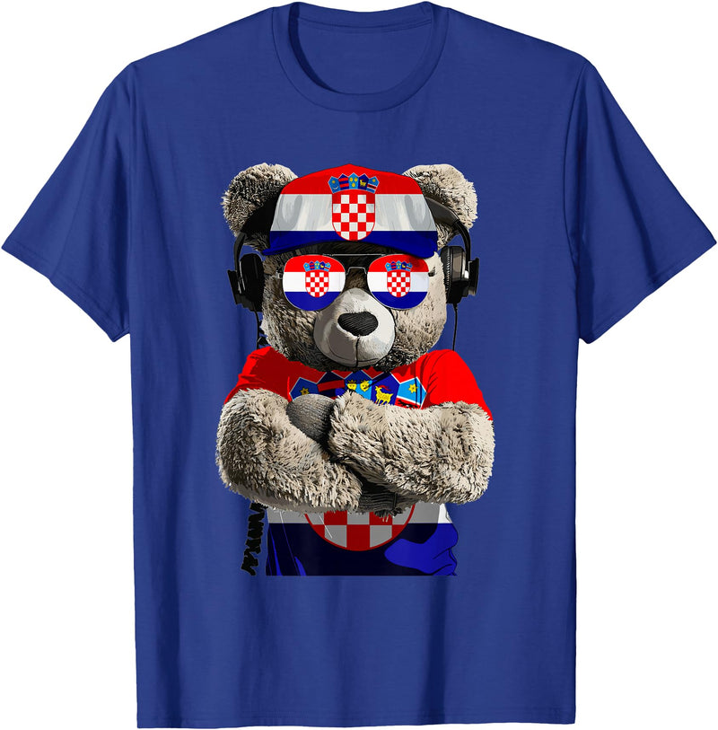 Croatia Flag Clothes Clothing for Men & Women Croatian Flag Bear Sunglasses Souvenirs Products Croatia T-Shirt - Royal Blue