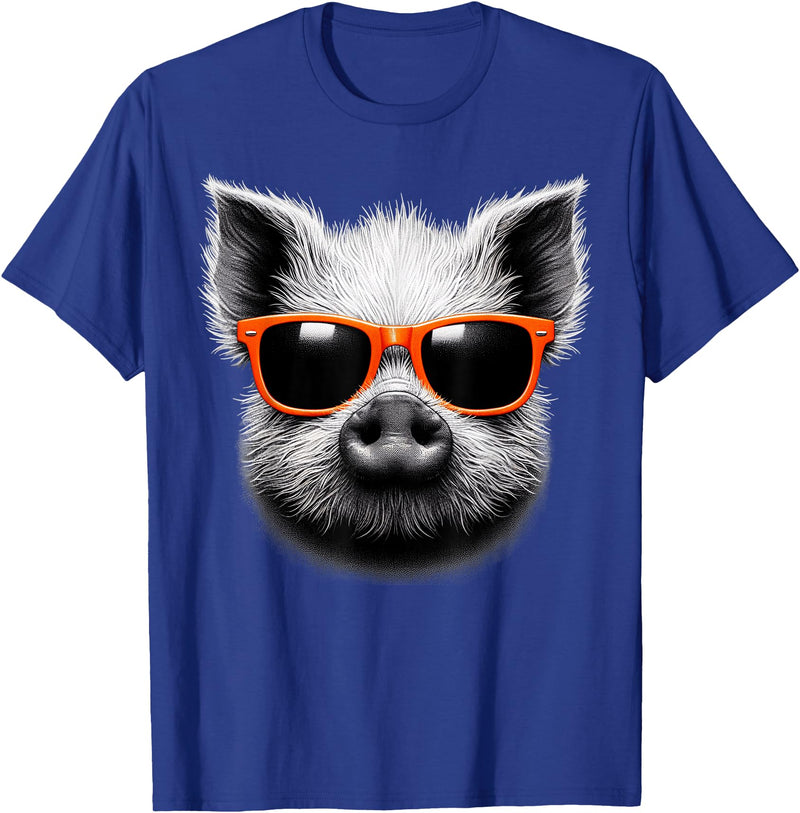 Cool Pig Love Graphic Art Cool Pig Wearing Sunglasses Graphic Art T-Shirt - Royal Blue