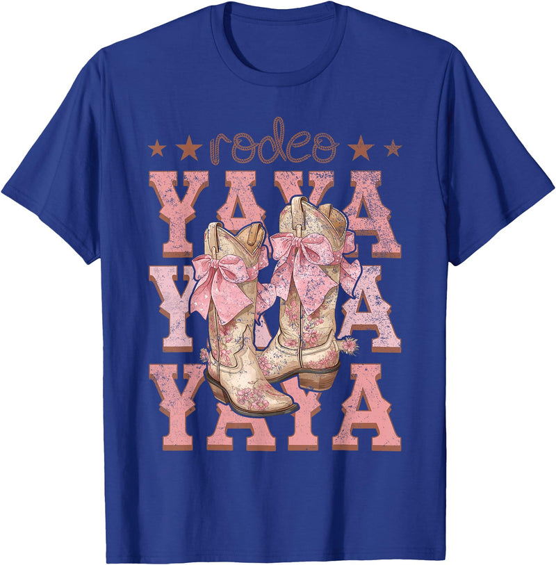 Country CowGirl Western Family Matching Rodeo Yaya Pink Boots Coquette Cow-Girl Birthday Party T-Shirt - Royal Blue