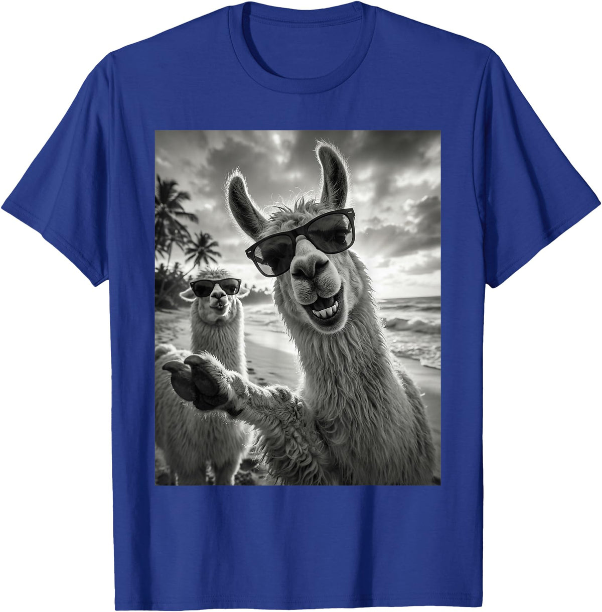 Funny Llama Stuff Accessories & Gifts Cool Llama Selfie At The Beach, Cute Llamas Alpaca T-Shirt - Royal Blue