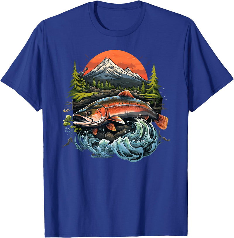 Fishing Graphic Salmon Outdoors Fish T-Shirt - Royal Blue