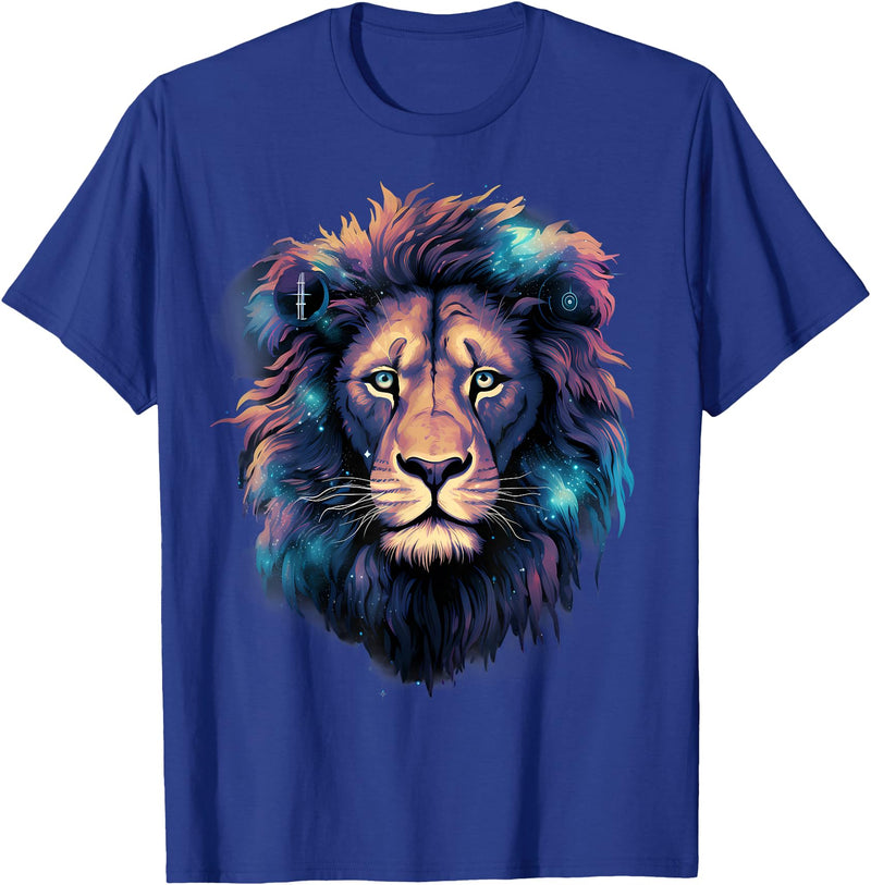 Safari Animal Art Lion Portrait Colorful Artwork Wildlife Motif Animal Art T-Shirt - Royal Blue