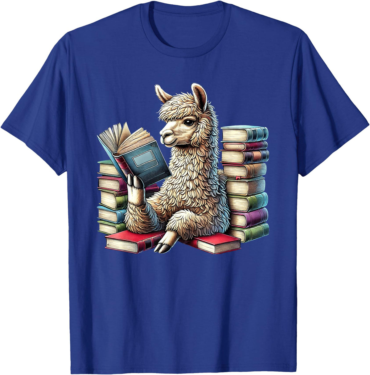 Llama Book Lover Llama Reading Book Reader Bookworm Alpaca Lover T-Shirt - Royal Blue