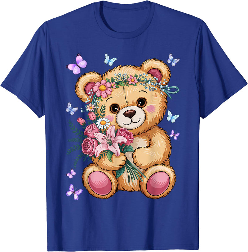 Bear Lover Gift Co. Cool Crowned Teddy Bear for Flowers Lovers T-Shirt - Royal Blue