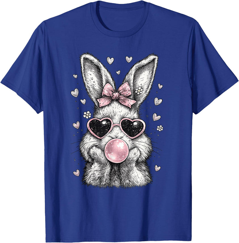 Cute Easter Bunny for Women Pink Rabbit Coquette Girly T-Shirt in Royal Blue