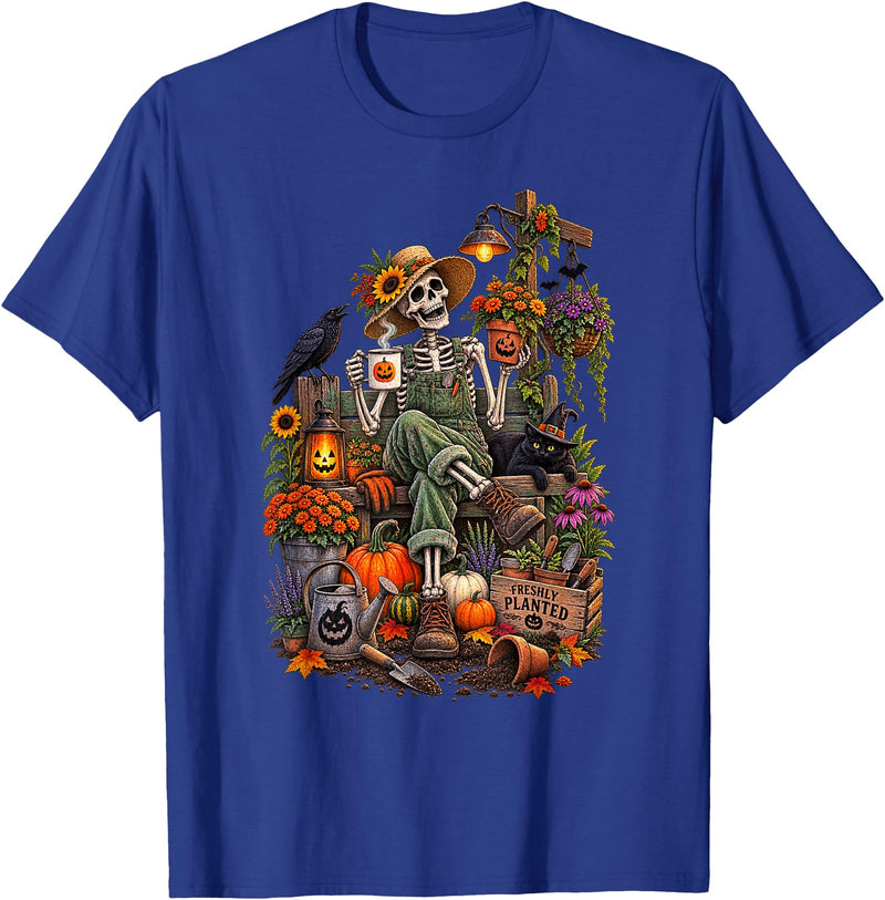 Halloween Gardening Lover Apparel & Gifts Outlet Freshly Planted Skeleton Gardener Halloween T-Shirt - Royal Blue