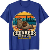 Chonkers The Sea Lion San Francisco Funny Seal Tee Chonkers The Sea Lion San Francisco Funny Seal T-Shirt - Royal Blue