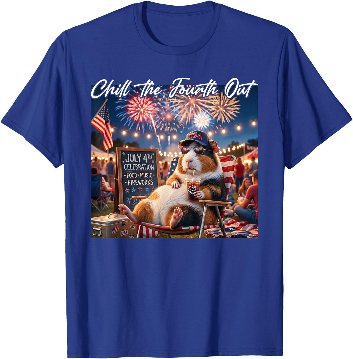 Retro Chill The Fourth Out Patriotic Guinea pigs Chill The Fourth Out Funny Guinea Pigs Coffee 4th of July T-Shirt - Royal Blue