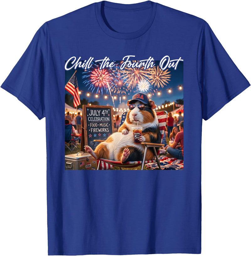 Retro Chill The Fourth Out Patriotic Guinea pigs Chill The Fourth Out Funny Guinea Pigs Coffee 4th of July T-Shirt - Royal Blue