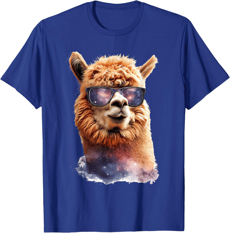Funny Llama Lover Graphics Alpaca with Sunglasses Animal Art Graphic Funny Llama T-Shirt - Royal Blue