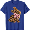 Funny Bunny Leopard Crochet Rabbit Easter Day Coquette Bow T-Shirt in Royal Blue