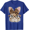 Cute Bunny Rabbit Face Leopard Coquette Bow Glasses Easter T-Shirt in Royal Blue