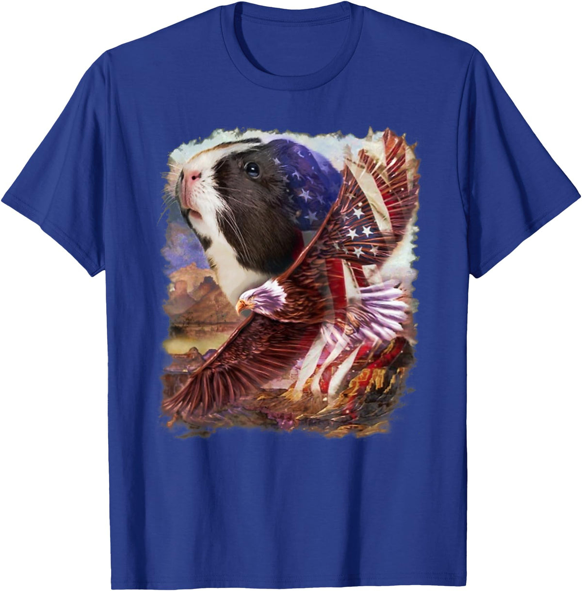 Guinea Pig American Flag 4th July Independence Eagle Women Kids Men T-Shirt - Royal Blue