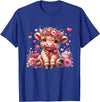 Happy Valentine Highland Cow Costume Love Clothing Valentine Highland Cow Print Cute Love Heart Flowers T-Shirt - Royal Blue