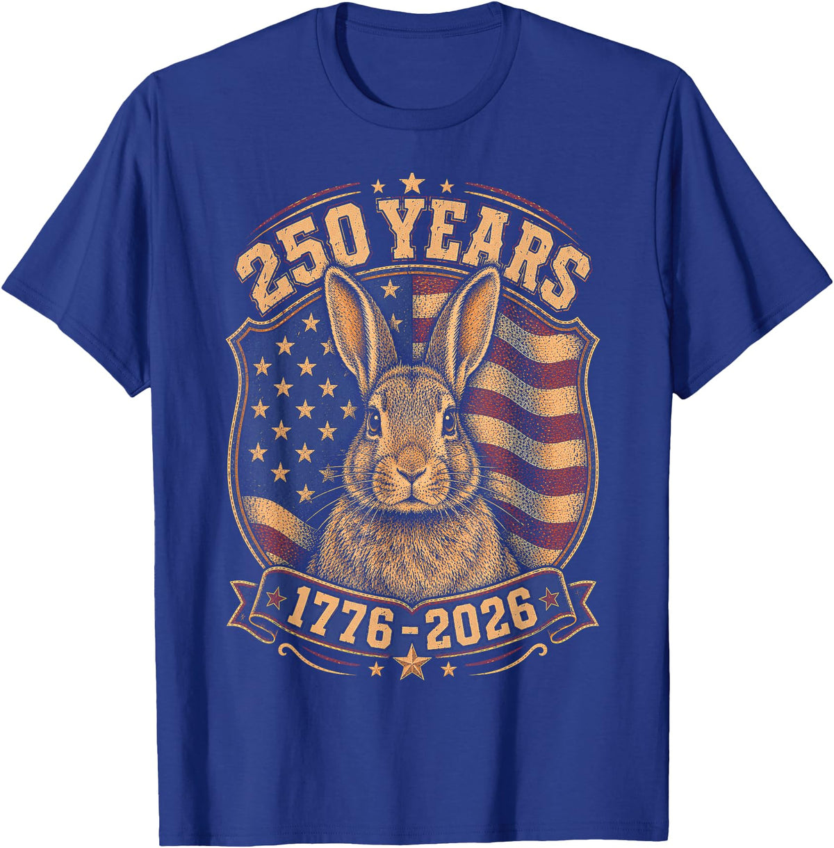 250th Anniversary USA 2026 American Flag Patriotic Rabbit T-Shirt in Royal Blue